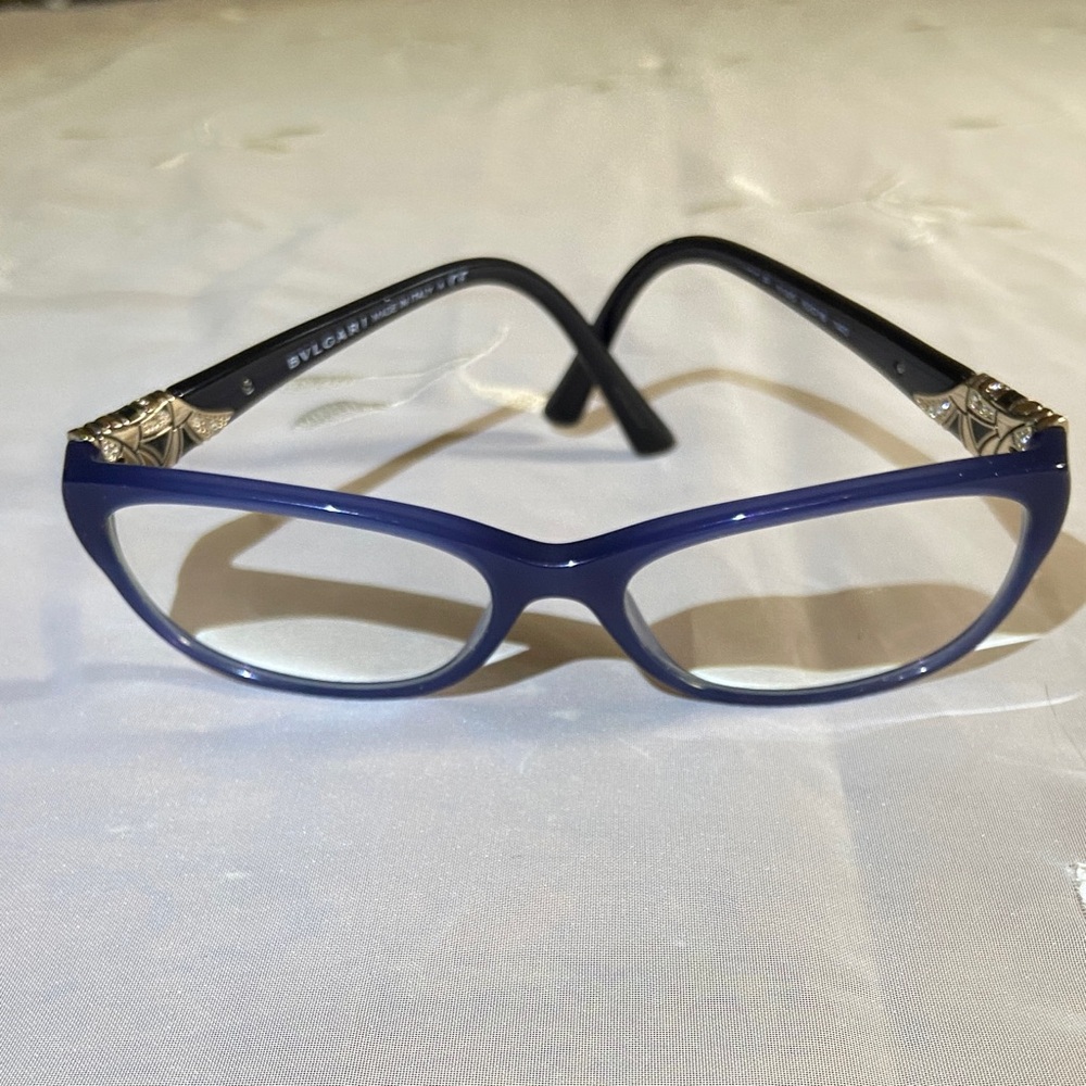 Elegant Bulgari BVLGARI Italy Women's Frame Glasses in Blue with Silver Accents